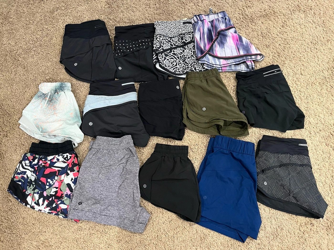 Mixed pre-owned lululemon shorts sorted for a wholesale lot